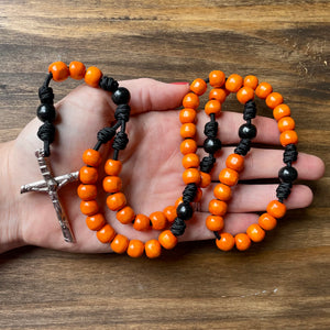 Black Paracord Orange Wood Beads Rosary