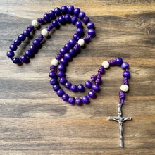 Load image into Gallery viewer, Purple Paracord Purple/Natural Wood Beads Rosary