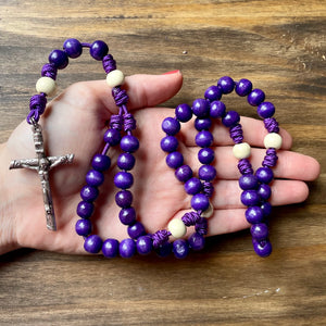 Purple Paracord Purple/Natural Wood Beads Rosary