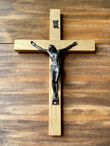 11" Gold Wood Wall Crucifix