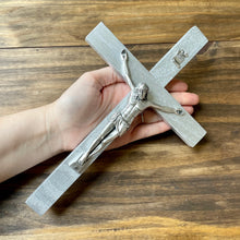 Load image into Gallery viewer, 11&quot; Metallic Silver Wood Wall Crucifix