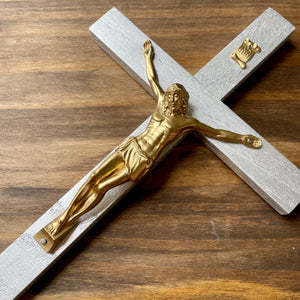 11" Metallic Silver Wood Wall Crucifix