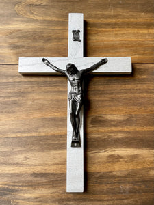 11" Metallic Silver Wood Wall Crucifix