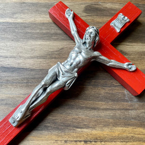 8" Red Wood Wall Crucifix