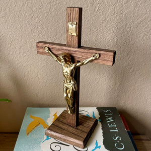 8.5" Brown Wood Standing Crucifix