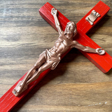Load image into Gallery viewer, 8&quot; Red Wood Wall Crucifix