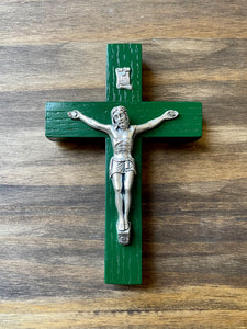 5" Green Wood Crucifix
