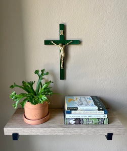 13" Green Wood Wall Crucifix