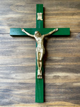 Load image into Gallery viewer, 13&quot; Green Wood Wall Crucifix