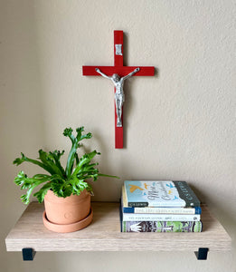 13" Red Wood Wall Crucifix