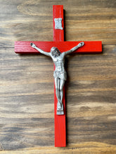 Load image into Gallery viewer, 13&quot; Red Wood Wall Crucifix