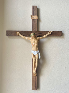 24" Large Full Color Resin Brown Wall Crucifix