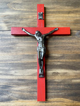 Load image into Gallery viewer, 13&quot; Red Wood Wall Crucifix