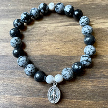 Load image into Gallery viewer, Snowflake Obsidian and White Howlite Rosary Bracelet - Women