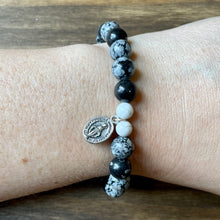 Load image into Gallery viewer, Snowflake Obsidian and White Howlite Rosary Bracelet - Women