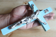 Load image into Gallery viewer, 8" Aqua Wood Wall Crucifix