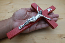 Load image into Gallery viewer, 8" Red Wood Wall Crucifix