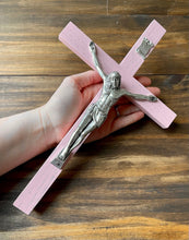 Load image into Gallery viewer, 13" Pink Wood Wall Crucifix