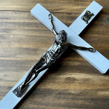 Load image into Gallery viewer, 13" White Wood Wall Crucifix