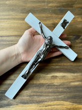 Load image into Gallery viewer, 13" White Wood Wall Crucifix