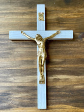 Load image into Gallery viewer, 13" White Wood Wall Crucifix