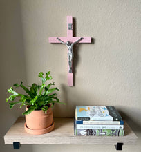 Load image into Gallery viewer, 13" Pink Wood Wall Crucifix