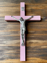 Load image into Gallery viewer, 13" Pink Wood Wall Crucifix