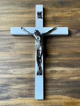 Load image into Gallery viewer, 13" White Wood Wall Crucifix