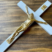 Load image into Gallery viewer, 13" White Wood Wall Crucifix
