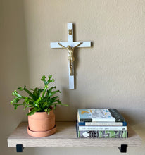 Load image into Gallery viewer, 13" White Wood Wall Crucifix
