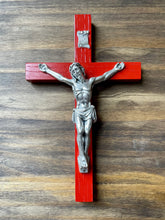 Load image into Gallery viewer, 8" Red Wood Wall Crucifix