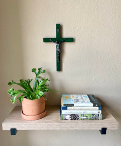 11" Green Wood Wall Crucifix
