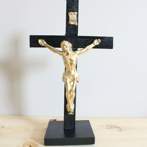 8.5" Black Wood Standing Crucifix
