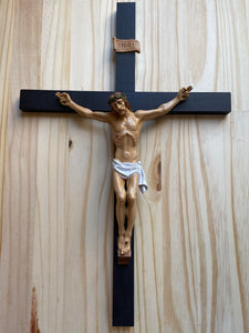 24" Large Full Color Resin Black Wall Crucifix