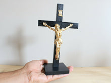 Load image into Gallery viewer, 8.5&quot; Black Wood Standing Crucifix