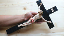 Load image into Gallery viewer, 17&quot; Large Full Color Resin Black Wall Crucifix