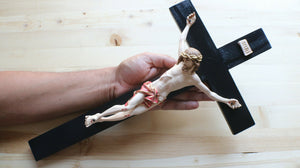 17" Large Full Color Resin Black Wall Crucifix