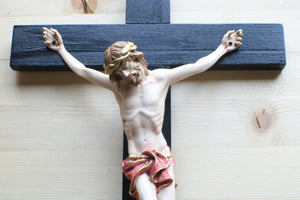 17" Large Full Color Resin Black Wall Crucifix