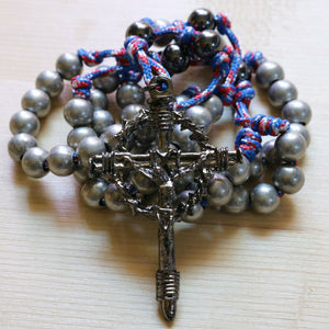 USA Paracord Gray & Black Steel Beads Rosary