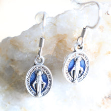 Load image into Gallery viewer, Blue Miraculous Medal - Dangle Earrings