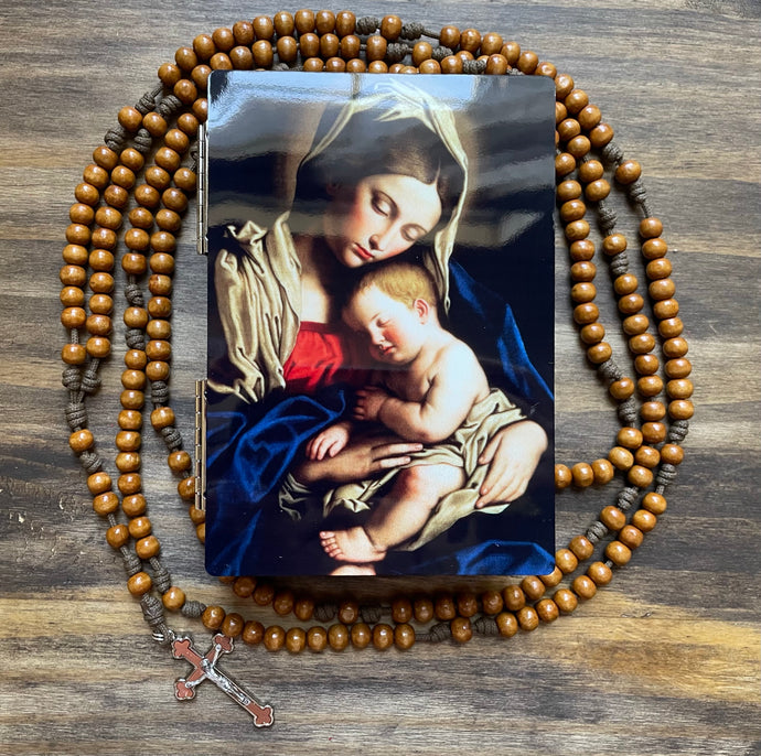 20 Decade Brown Wood Rosary with Keepsake Box