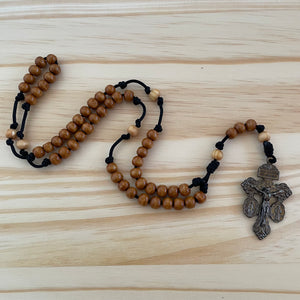 Black Paracord Wood Brown Beads Rosary