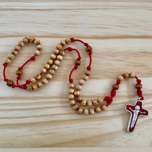 Load image into Gallery viewer, Red Paracord Wood Natural Beads Rosary