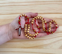 Load image into Gallery viewer, Red Paracord Wood Natural Beads Rosary
