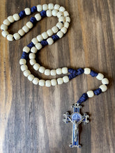 Load image into Gallery viewer, XL Blue Paracord Cream Wood Bead Rosary