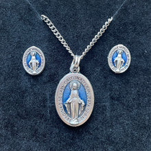 Load image into Gallery viewer, Blue Miraculous Medal Necklace and Stud Earrings Set