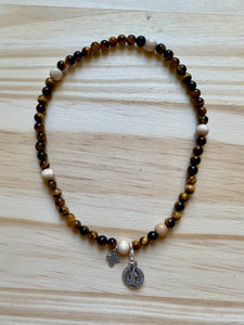 Rosary Bracelet Tigereye and Wood - Unisex