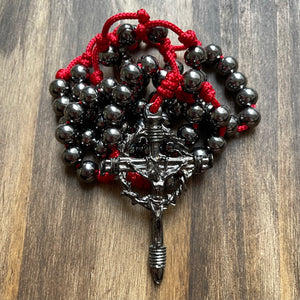 Red Paracord Black Beads Rosary
