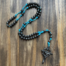 Load image into Gallery viewer, Aqua Paracord Black Steel Beads Rosary