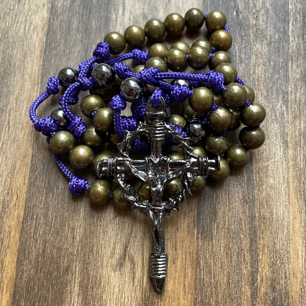Purple Paracord Bronze Steel Beads Rosary